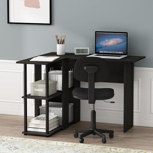 Furinno Abbott L-Shape Computer Desk with Bookshelf, Espresso/Black - Image 2