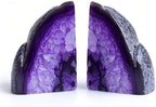 Natural Purple Dyed Agate Geode Bookends - 3 to 4 lb Heavy Duty Rock Crystal Stone Book Ends for Shelves, with Rubber Bumpers, Decorative Book Holders for Home Office - Image 2