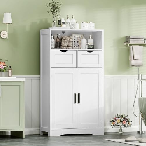 Iwell Bathroom Storage Cabinet with 2 Drawers, Small Kitchen Pantry Cabinet - Image 4