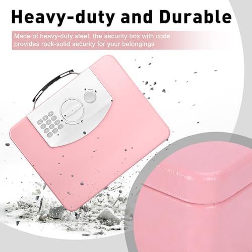 KYODOLED Pink Safe Box with Digital Keypad Lock, Lock Box with Code for Personal Items, Metal Security Box for Cash, Passport, Jewelry, Ideal for Home, Office, Garage Sale, 11.8'' x 9.4'' x 3.5'' - Image 6