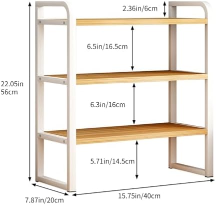 Office Desk Shelf Organizer, Wood Desktop Bookshelf Supplies Storage Rack, Shelf for Top of Desk and Dresser and Cubicle Decor Aesthetic Bookshelf (Black Wood-three Tier, 15.75 Lx7.87 Wx22.05 H) - Image 2