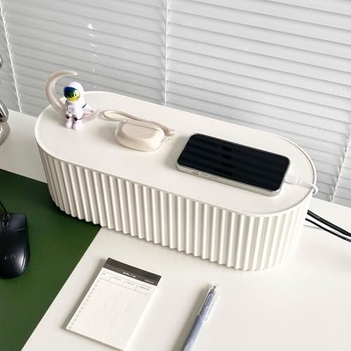 White Cable Management Box with Lid, Large, Plastic by NINEWEEN