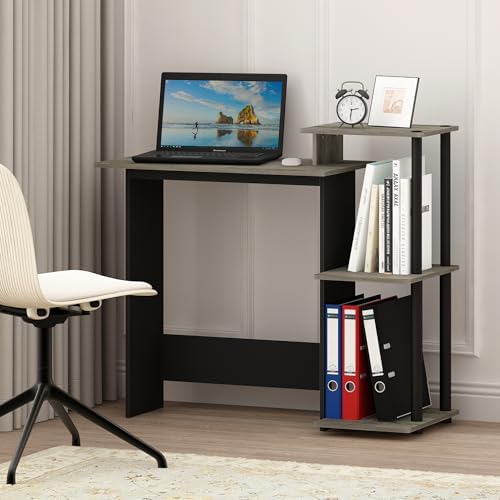 Furinno Efficient 29-Inch Grey Computer Desk with Side Shelves, Gaming Desk with 3 Open Shelves, Home Office Desk, for Home Office, Study Room, Dorm, Bedroom, Grey Oak/Black by Furinno-FitsYourSpaceFitsYourBudget