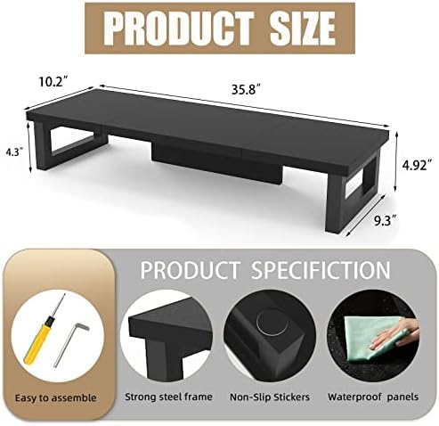 WESTREE Dual Monitor Stand Riser, Wood and Steel Monitor Stand Riser, Computer Monitor Stand for 2 Monitors, Multi-Purpose Desktop Storage Stand for Computer,Laptop,Printer,TV - Image 6