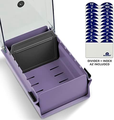 Acrimet Index Business Card Size File Holder Organizer Box Metal Base Heavy Duty (AZ Index Cards and Divider Included) (Purple Color with Clear Crystal Plastic Lid Cover) - Image 3