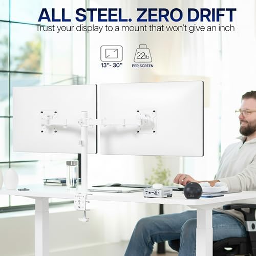VIVO Dual Monitor Desk Mount, Heavy Duty Fully Adjustable Stand, Fits 2 LCD LED Screens up to 32 inches, White, STAND-V032W - Image 2