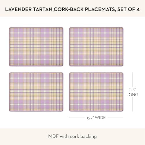 MACKENZIE-CHILDS Set of 4 Cork-Back Placemats, Hard-Finish Table Mats, Lavender Tartan - Image 2