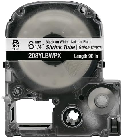 Epson LABELWORKS 208YLBWPX Heat Shrink Tube - Black on White - 6mm - Image 2