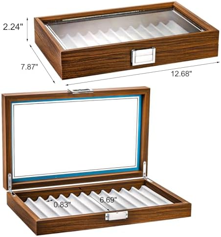 Yesland Black Walnut Wood Display Box, 12 Slot Fountain Pen Organizer With Clear Glass Window, Luxury Collection Case for Shop, Home - Image 2