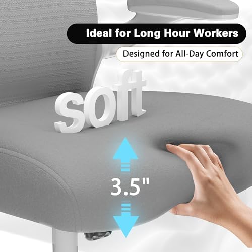 Ergonomic Home Office Chair, 4-Way Lumbar, Thick Cushion, 330LBS (Gray/Champagne) - Image 4