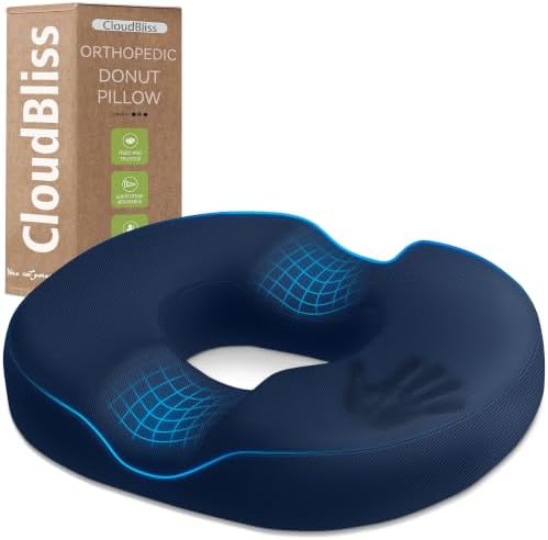 CloudBliss Donut Pillow Stadium Seat Cushion for Tailbone Pain Relief and Hemorrhoids, Memory Foam Seat Chair Cushion, Portable Seat Cushions for Bleachers, Car, Home & Office by CloudBliss