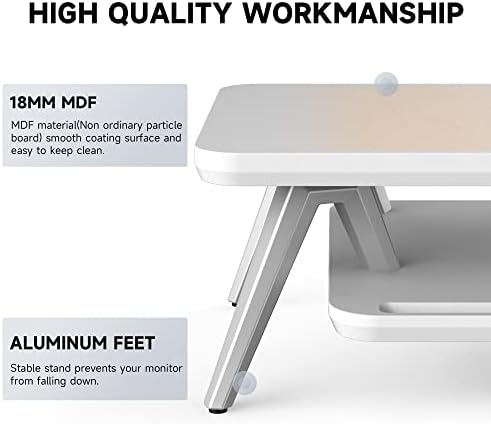Fenge Dual Monitor Stand Riser, Wooden Desk Shelf with 2-Tier Storage - Image 5