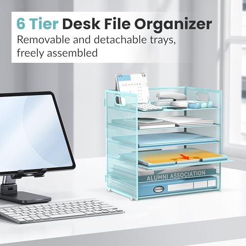 Daltack 6-Tier Paper Organizer for Desk with Handle, Blue, 2 Pack - Image 5