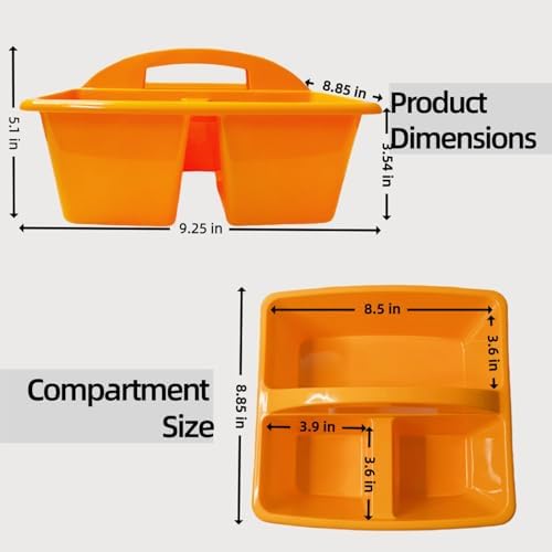 6 Pack Classroom Caddy with Handle, Plastic Storage Caddy Organizer with 3 Compartments, Desk Caddies Portable Storage Bin for Pencil, Crayon, Marker, Home, Office, Classroom Supply, Rainbow Colors - Image 2