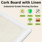 24'' x 36'' Large Linen Bulletin Board, Cork Board for Walls, White European Frame Style, Vision Board, Pin Wood, Ideal for Shool, Home and Office - Image 3