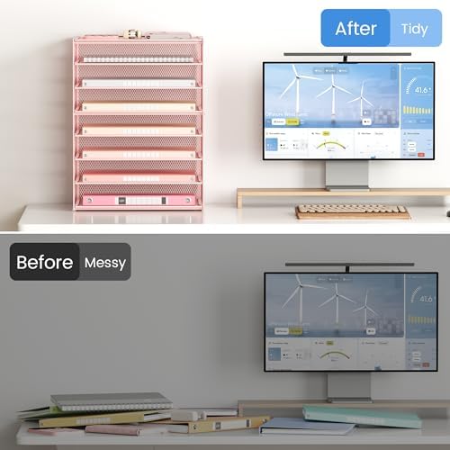 Lavatino 8-Tier Letter Tray Desk Paper Organizer, Mesh File Sorter Tray Organizer for Desk Office Supplies & Home Organization, Fits A4 Paper, Mail, Magazines and Office Accessories (Pink with Handle) - Image 5