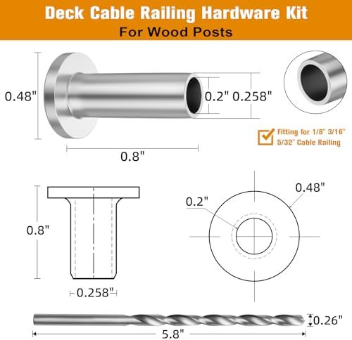 Cable Railing Protector Sleeves - 120 Pack T316 Stainless Steel Protective Sleeves - 1/8" 3/16" 5/32" Deck Cable Railing Hardware Kit for Wood Posts - Image 2