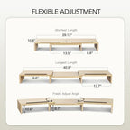 AMERIERGO Dual Monitor Stand Riser- 3 Shelf Screen Stand with Adjustable Length and Angle, 2 Extra Functional Slot Desktop Organizer Stand for PC, Computer, Laptop (Light Wood) - Image 2