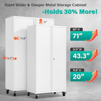 SISESOL White Wide & Deep Metal Storage Cabinet with Wheels,Tall Rolling Garage Storage Cabinet with Lock,Black Metal Cabinets with Shelves and Pegboards,Tool Locker for Garage,Home,Office - Image 2