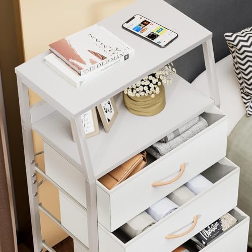Furnulem Tall Nightstand with 4 Fabric Drawers, Small Dresser for Bedroom - Image 5