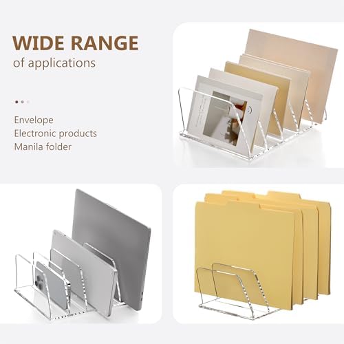 SANRUI Clear Acrylic Mail Sorter Desk Bill Organizer Holder, 5 Compartments - Image 5