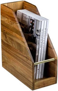 MyGift Premium Hotel Series Solid Acacia Wood Desktop Magazine File Holder Bin with Brass Tone Metal Accent, Vertical Office Desk Document Folder Binder Storage Organizer Rack by MyGiftHome