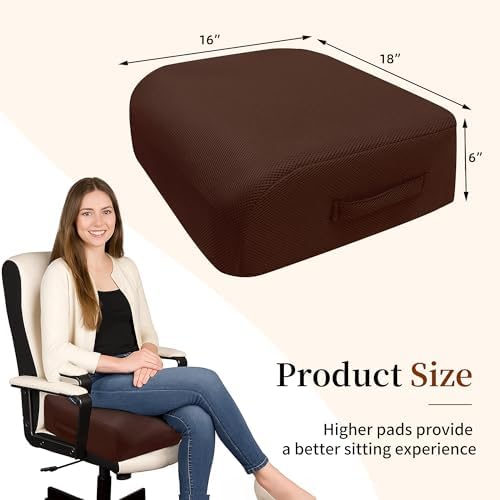 6" Extra Thick Memory Foam Office Chair Cushion – 2-Layer Booster Seat for Back & Tailbone Pain Relief, 18 x 16 x 6in Non-Slip Cushion with Carry Handle for Wheelchair, Car, and Airplane - Image 3