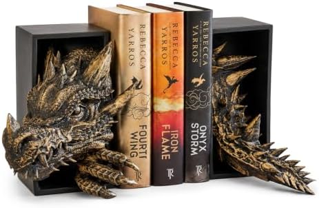 Dragon Bookends Ornaments, Gothic Fantasy Bookends, Book Lovers Unique Resin Shelf Holder Set, Functional Resin Animal Statue Sculpture Book Holder for Home Office Bookshelf（Gold） by Welldobetter
