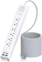 25ft Extra Long Power Strip Surge Protector, 6 Outlets and 4 USB Ports by Addtam