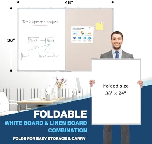 Large White Board Dry Erase Foldable Bulletin Board Combo 48x36 for Wall - Image 2