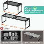 2 Pack Expandable Kitchen Cabinet Shelf Organizer, 15.5"-25.5" Long Adjustable Storage Shelves Organizers for Kitchen Countertop Pantry Cupboard Table Desk Counter, Stackable, 30LBS Load Capacity - Image 2