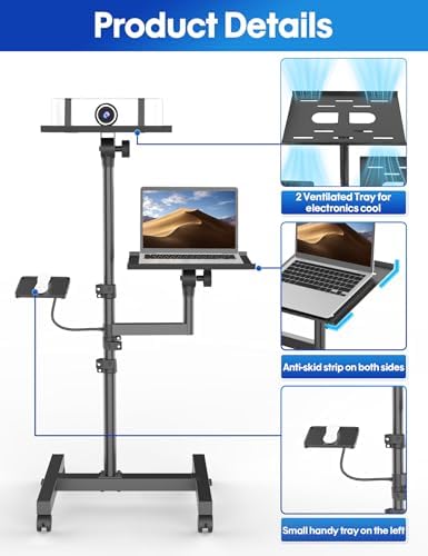 Projector Stand, 2-Shelf Laptop Tripod Stand with Adjustable Height - Image 4