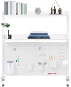 Clamp-On Pegboard Desk Organizer, 2-Tier Clamp On Desk Shelf with Hooks, Office Accessory Organizer for Books, Office Supplies & DIY Storage, 16.5lbs Capacity, 39.37" x 37.4", White by Unknown