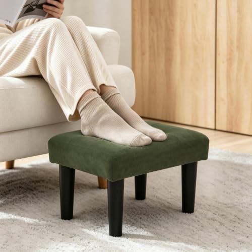 CAROLMADE Footstool Ottoman with Legs, Velvet Small Foot Rest Under Desk, Ottoman with Storage for Living Room, Bedroom, Entryway Green - Image 3