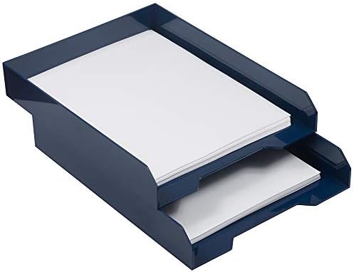 JAM PAPER Stackable Paper Trays - Navy Blue - Desktop Document, Letter, & File Organizer Tray - 2/Pack (Pack of 3) - Image 3