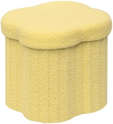 B FSOBEIIALEO Storage Ottoman Cube, Flowers Shaped Ottomans with Storage Foot Stool Footrest for Lving Room, Boucle Ottoman Seat for Dorm Room,Faux Teddy Fur, Yellow 12.6"x12.6"x12.6" by BFSOBEIIALEO