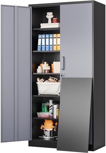 SISESOL Wide & Deep Metal Storage Cabinet with 5 Adjustable Shelf,72" Tall Garage Storage Cabinet with Lock,Metal Cabinets with Locking Doors,Lockable Steel Cabinets for Home,Office,Garage Locker by SISESOL