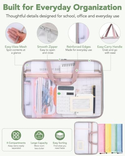 16 Mesh Zipper Pouches + 1 File Organizer Bag,17‑Pc Document Organizer Set - Image 2
