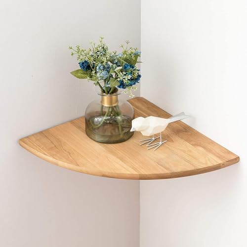 Corner Shelf, 12inch Solid Oak Wood Floating Corner Shelves Wall Mount Round End Floating Speaker Shelf with Wire Hole for Small Plant Photo Frame for Bedroom Kitchen, Living Room by Coamily