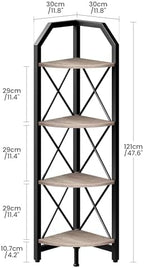 CHOEZON 4-Tier Corner Shelf, Industrial Corner Bookshelf, 47.6" Corner Storage Stand, Plant Stand Display Shelf, Corner Bookcase for Bedroom, Living Room, Home Office, Greige and Black TCJ09BG - Image 2