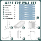 MULSAME Pegboard Combination Kit, Wall Mounted Storage Set with 4 Pegboards & 14 Accessories Hanging, Blue Peg Boards Organizer for Walls Display, Crafts Organization, Kitchen Organizer, 22" x 22" - Image 3