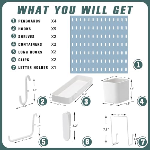 MULSAME Pegboard Combination Kit, Wall Mounted Storage Set with 4 Pegboards & 14 Accessories Hanging, Blue Peg Boards Organizer for Walls Display, Crafts Organization, Kitchen Organizer, 22" x 22" - Image 3