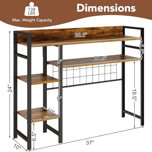WAYTRIM Desk Shelf, Wood Desk Organizer Shelf 4 Tier Countertop Desktop Bookshelf Cubicle Storage Rack Top of Desk, Desk Hutch Dorm for Top of Desk Pegboard Hooks Set Desktop Display Rack (Brown) - Image 2