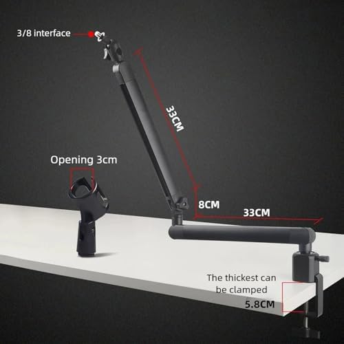 Adjustable Microphone Boom Arm Stand 360° Rotation Desktop Mic Holder - Image 3