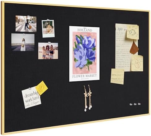 Fabric Bulletin Board 30x20 inches, Golden Aluminum Framed Wall Pin Board by Lightomorrow