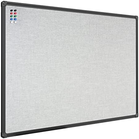 JILoffice Cork Linen Bulletin Board 36 X 24 Inch (Grey), Black Aluminum Frame Wall Mounted Board Memo Pin Board for Office Home and School by JILoffice
