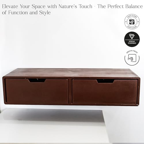 Wooden Desk Organizer with 2 Drawers – Handcrafted Solid Wood Storage Box for Office, Home & Study – Rustic Desktop Organizer for Files, Accessories & Stationery (STYLE 2, DARK BROWN) - Image 4