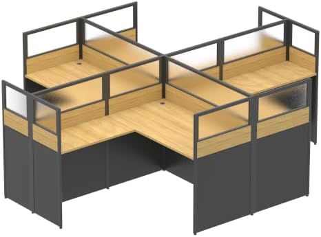 Nykto Office Cubicle Desk with Mute Privacy Panels (B4 Person, Walnut) by Nykto