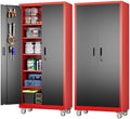 SUXXAN Garage Storage Cabinet with Pegboard,5 Adjustable Shelves,Black-red by SUXXANFurniture