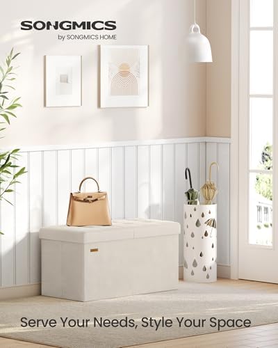 SONGMICS Foldable Storage Ottoman with Flipping Lid, 30 Inch Velvet Bench - Image 3